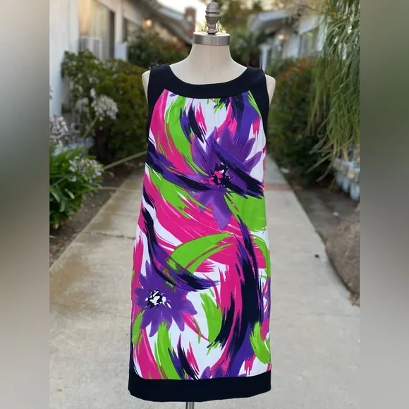 Calvin Klein colorful pink and purple multi color water color dress - Picture 1 of 6